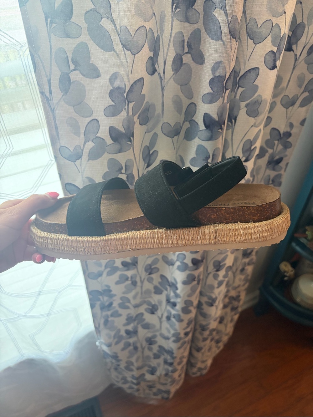 Pierre Dumas Black and Tan Espadrille-Trim Two-Strap Sandals - Picture 2 of 3